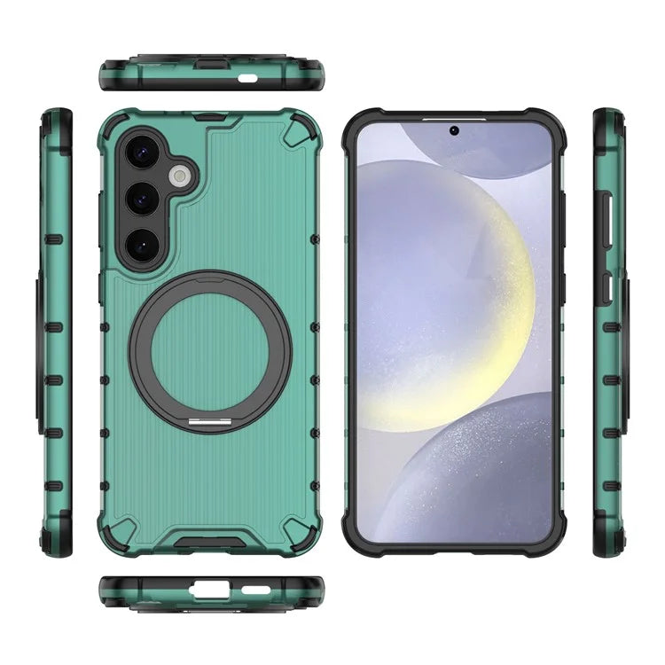 For Samsung Galaxy S24+ Case Rotating Magnetic Ring Holder Kickstand PC+TPU Phone Cover