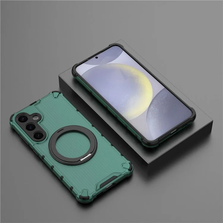 For Samsung Galaxy S24+ Case Rotating Magnetic Ring Holder Kickstand PC+TPU Phone Cover