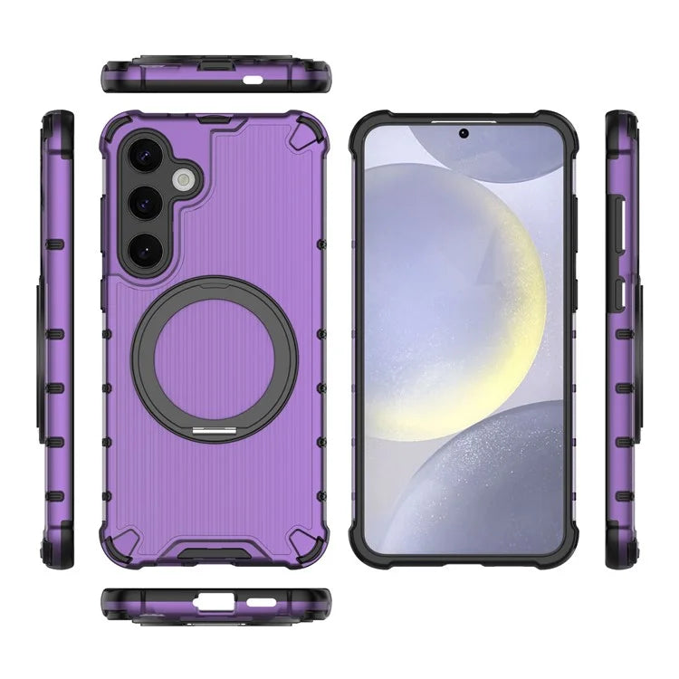 For Samsung Galaxy S24+ Case Rotating Magnetic Ring Holder Kickstand PC+TPU Phone Cover