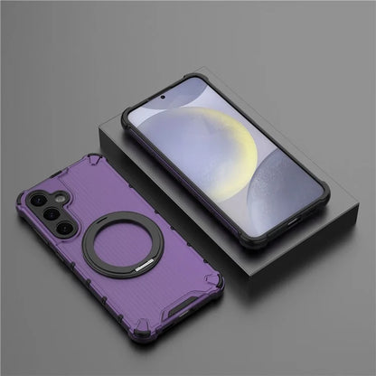 For Samsung Galaxy S24+ Case Rotating Magnetic Ring Holder Kickstand PC+TPU Phone Cover