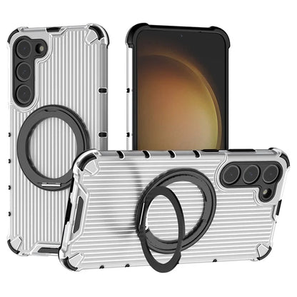 For Samsung Galaxy S23+ Case Vertical Stripe Ring Kickstand PC+TPU Phone Cover Compatible with MagSafe
