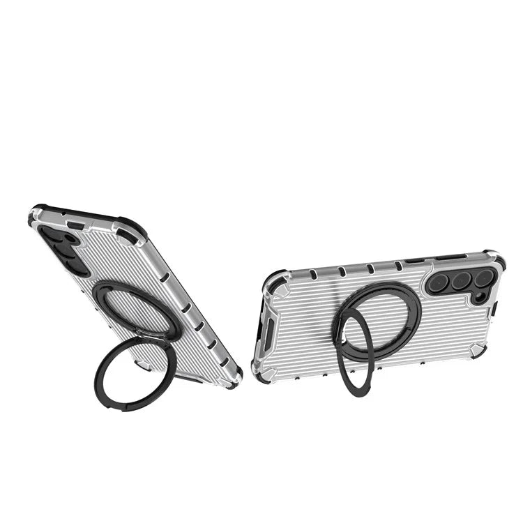 For Samsung Galaxy S23+ Case Vertical Stripe Ring Kickstand PC+TPU Phone Cover Compatible with MagSafe