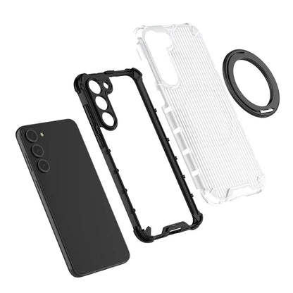 For Samsung Galaxy S23+ Case Vertical Stripe Ring Kickstand PC+TPU Phone Cover Compatible with MagSafe