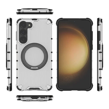 For Samsung Galaxy S23+ Case Vertical Stripe Ring Kickstand PC+TPU Phone Cover Compatible with MagSafe