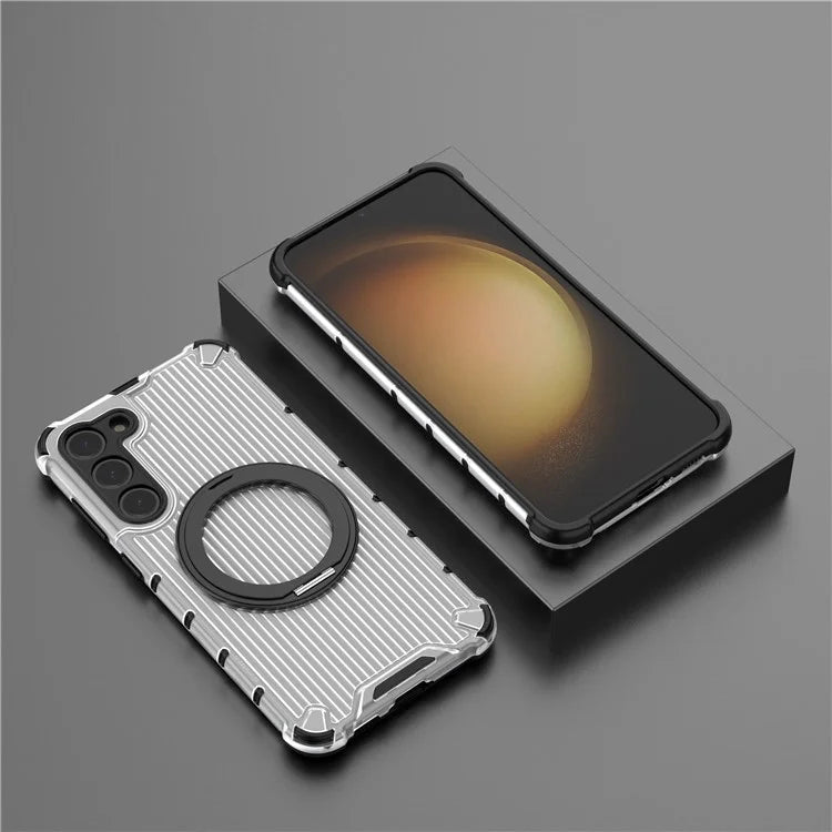 For Samsung Galaxy S23+ Case Vertical Stripe Ring Kickstand PC+TPU Phone Cover Compatible with MagSafe