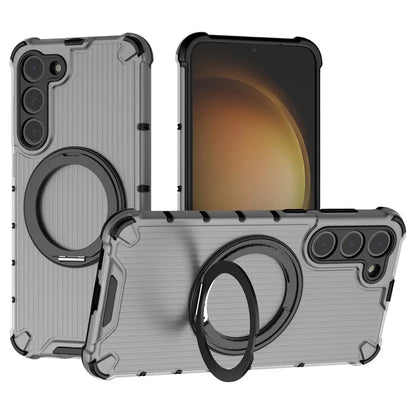 For Samsung Galaxy S23+ Case Vertical Stripe Ring Kickstand PC+TPU Phone Cover Compatible with MagSafe