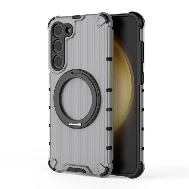 For Samsung Galaxy S23+ Case Vertical Stripe Ring Kickstand PC+TPU Phone Cover Compatible with MagSafe