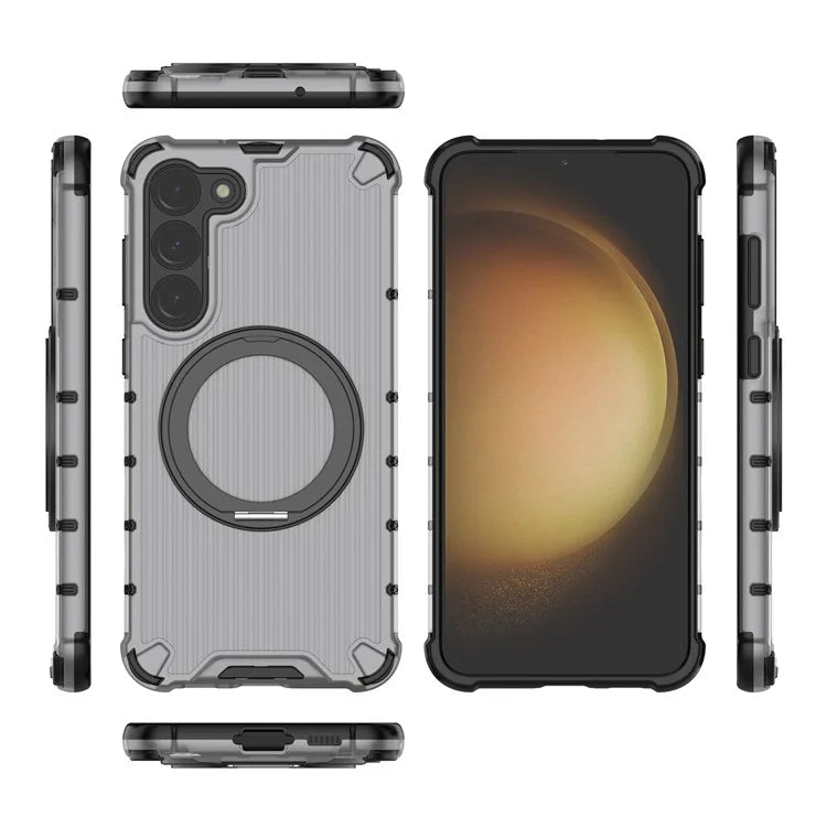 For Samsung Galaxy S23+ Case Vertical Stripe Ring Kickstand PC+TPU Phone Cover Compatible with MagSafe