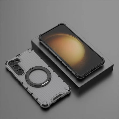 For Samsung Galaxy S23+ Case Vertical Stripe Ring Kickstand PC+TPU Phone Cover Compatible with MagSafe