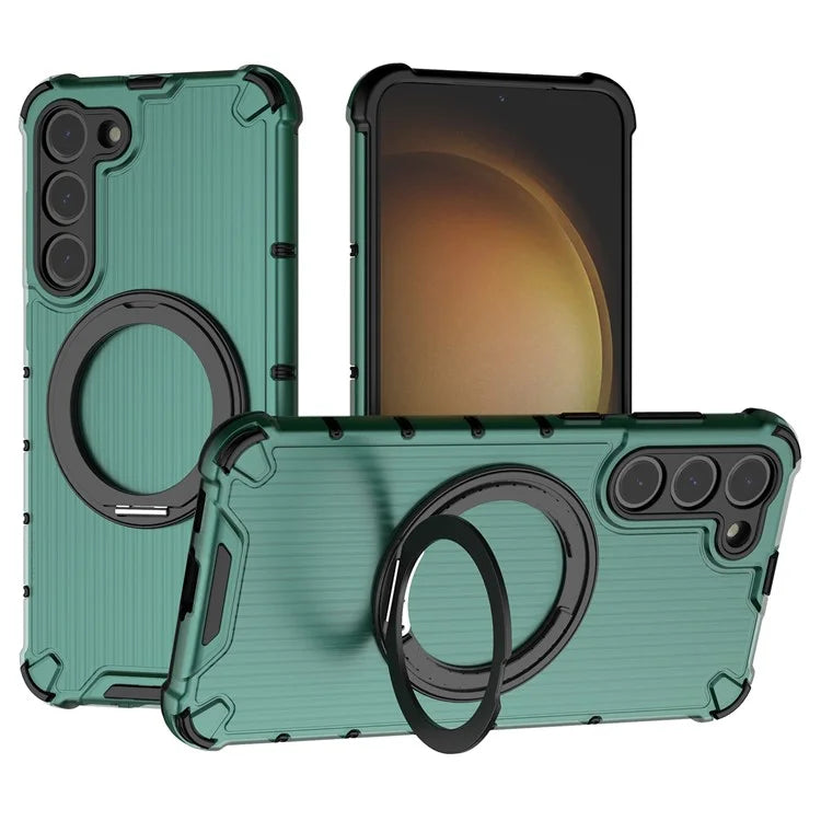 For Samsung Galaxy S23+ Case Vertical Stripe Ring Kickstand PC+TPU Phone Cover Compatible with MagSafe