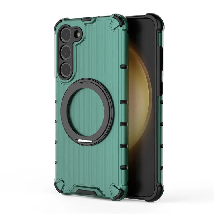 For Samsung Galaxy S23+ Case Vertical Stripe Ring Kickstand PC+TPU Phone Cover Compatible with MagSafe