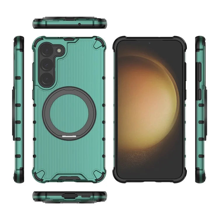 For Samsung Galaxy S23+ Case Vertical Stripe Ring Kickstand PC+TPU Phone Cover Compatible with MagSafe