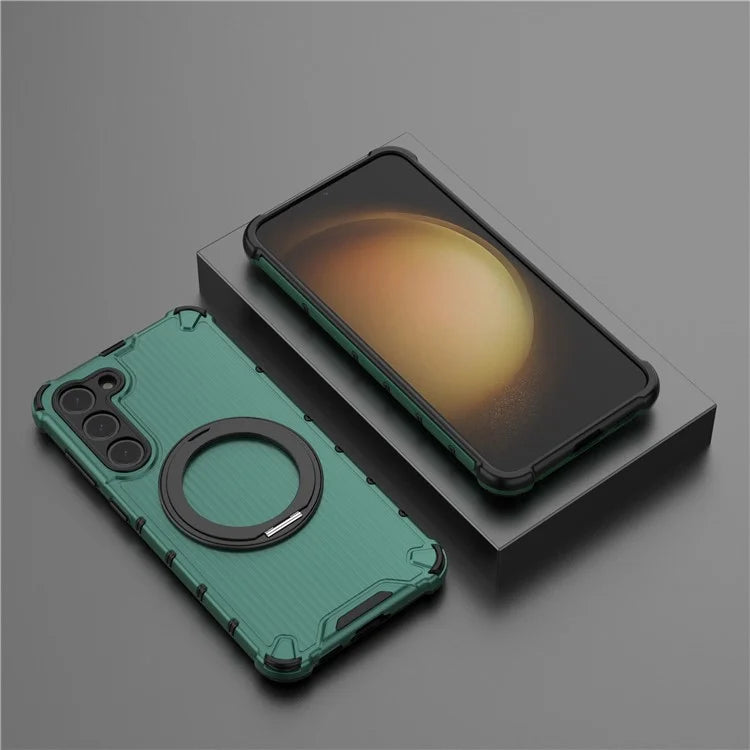 For Samsung Galaxy S23+ Case Vertical Stripe Ring Kickstand PC+TPU Phone Cover Compatible with MagSafe