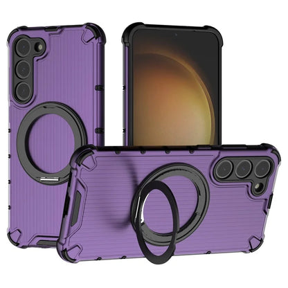 For Samsung Galaxy S23+ Case Vertical Stripe Ring Kickstand PC+TPU Phone Cover Compatible with MagSafe
