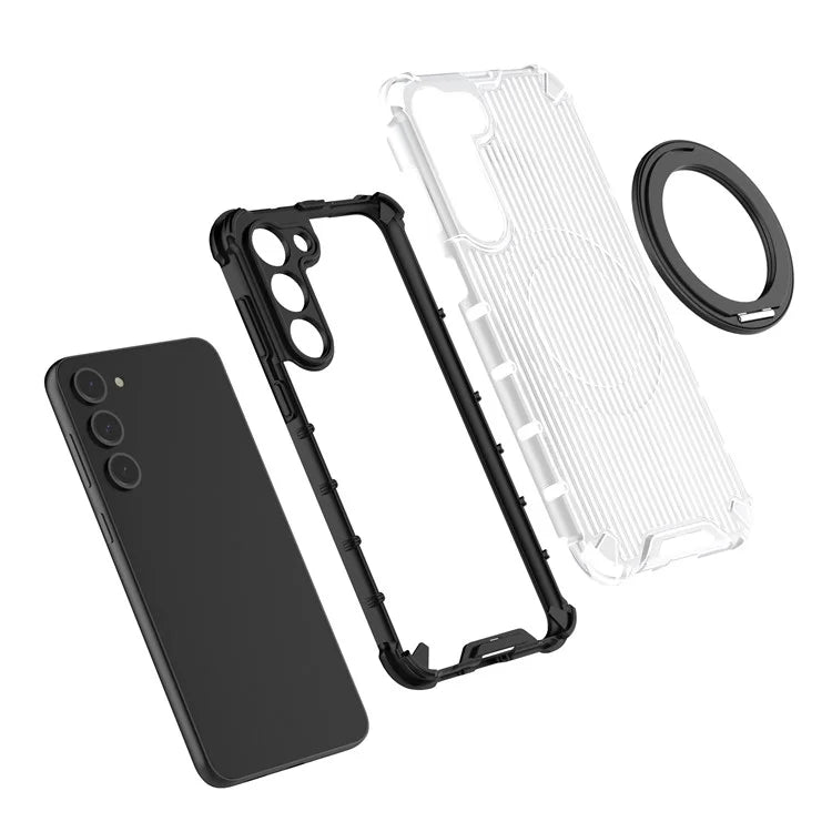 For Samsung Galaxy S23+ Case Vertical Stripe Ring Kickstand PC+TPU Phone Cover Compatible with MagSafe