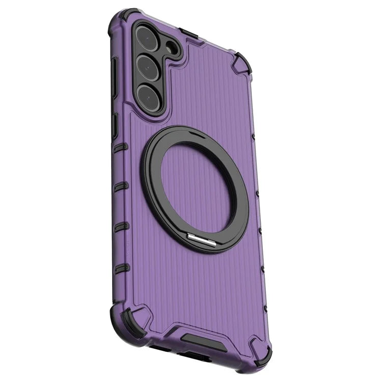 For Samsung Galaxy S23+ Case Vertical Stripe Ring Kickstand PC+TPU Phone Cover Compatible with MagSafe