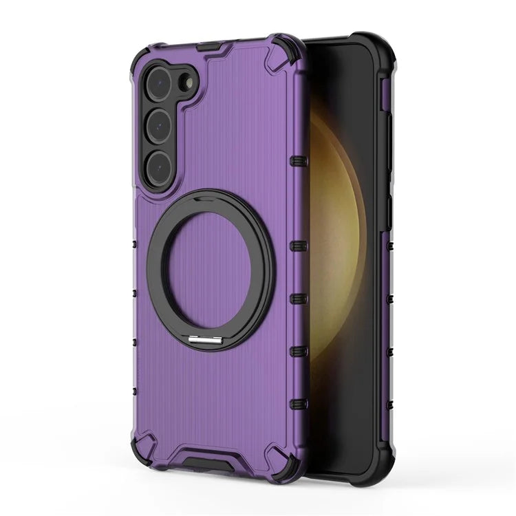 For Samsung Galaxy S23+ Case Vertical Stripe Ring Kickstand PC+TPU Phone Cover Compatible with MagSafe