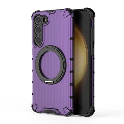 For Samsung Galaxy S23+ Case Vertical Stripe Ring Kickstand PC+TPU Phone Cover Compatible with MagSafe