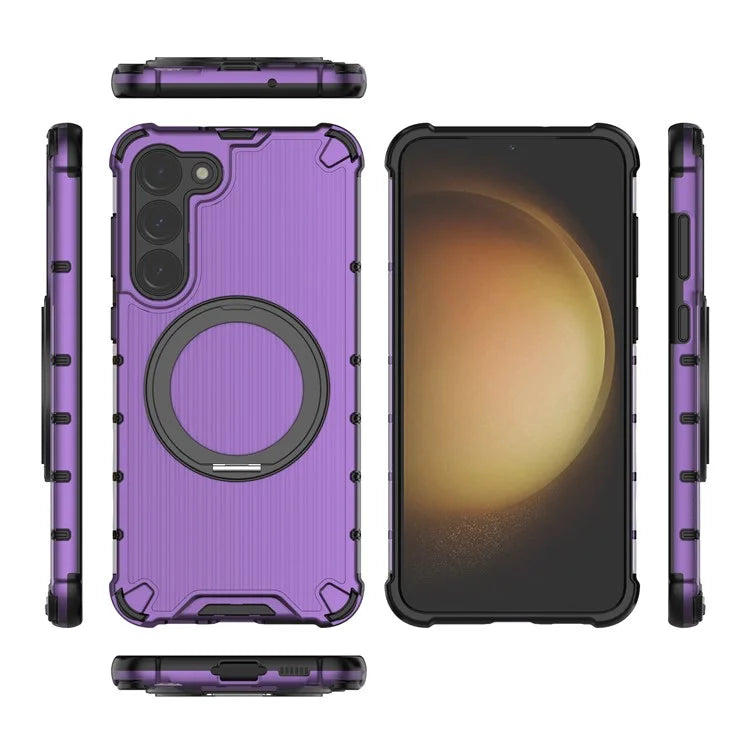 For Samsung Galaxy S23+ Case Vertical Stripe Ring Kickstand PC+TPU Phone Cover Compatible with MagSafe