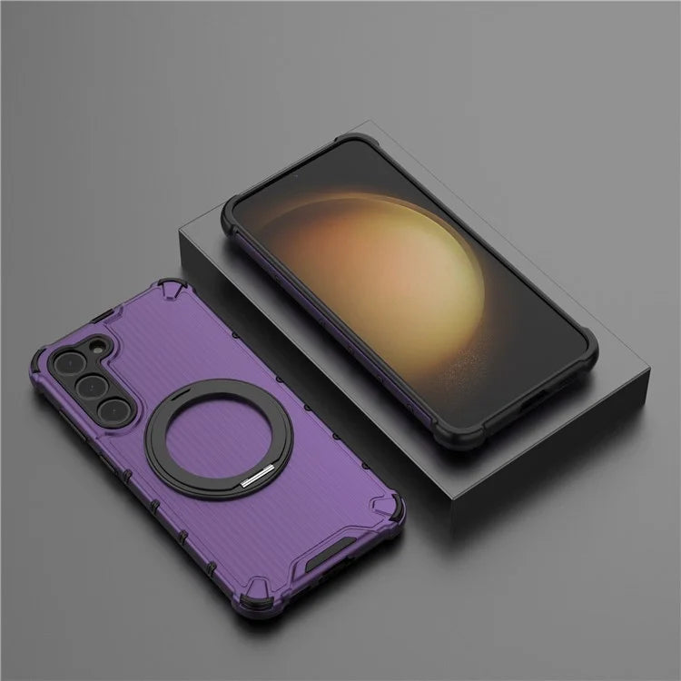For Samsung Galaxy S23+ Case Vertical Stripe Ring Kickstand PC+TPU Phone Cover Compatible with MagSafe
