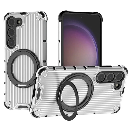 For Samsung Galaxy S23 Magnetic Case Vertical Stripe Anti-Slip PC+TPU Phone Cover Kickstand Ring Holder