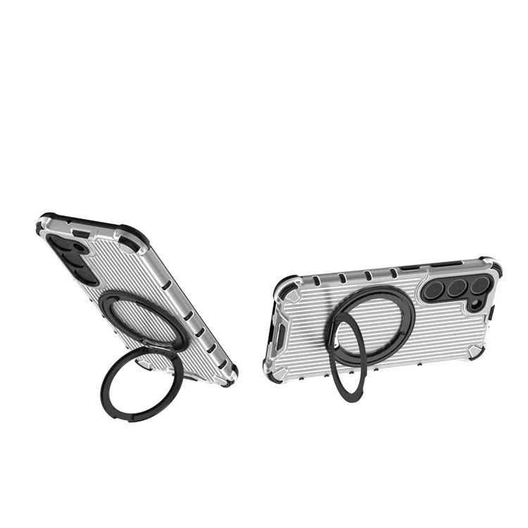 For Samsung Galaxy S23 Magnetic Case Vertical Stripe Anti-Slip PC+TPU Phone Cover Kickstand Ring Holder