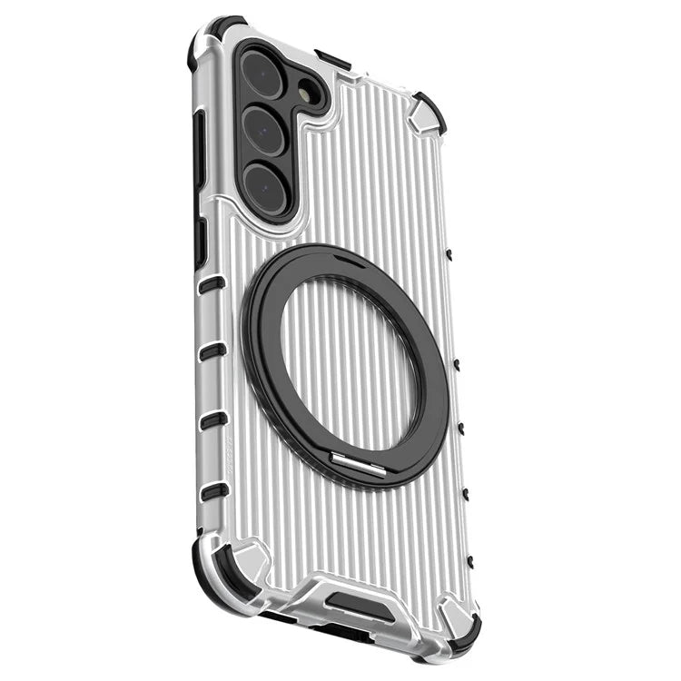 For Samsung Galaxy S23 Magnetic Case Vertical Stripe Anti-Slip PC+TPU Phone Cover Kickstand Ring Holder