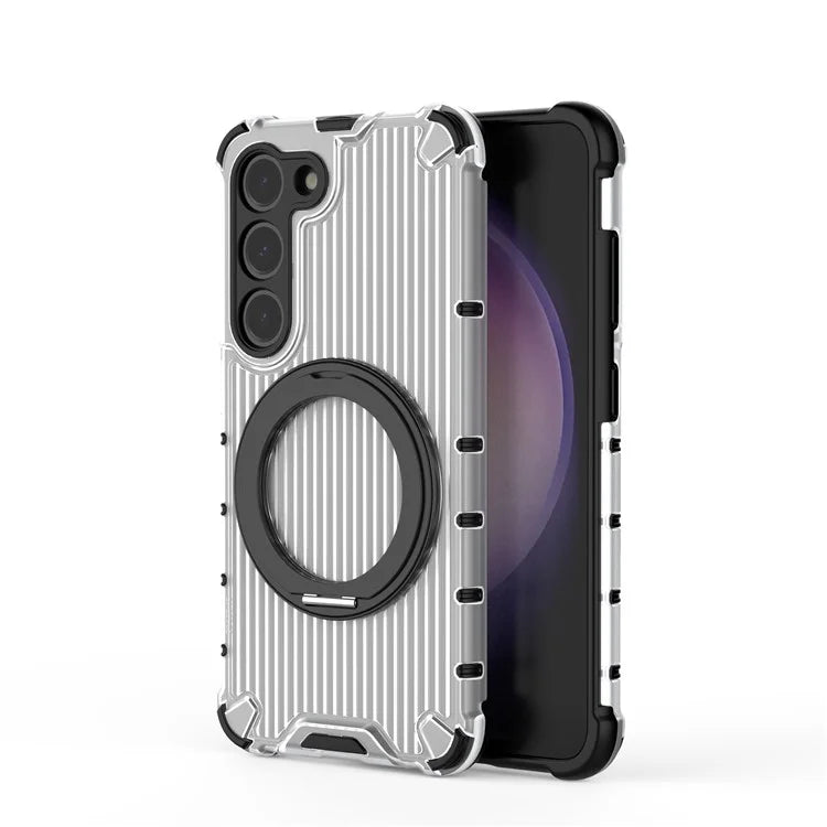 For Samsung Galaxy S23 Magnetic Case Vertical Stripe Anti-Slip PC+TPU Phone Cover Kickstand Ring Holder