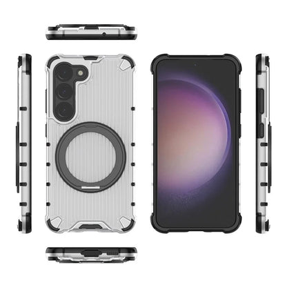 For Samsung Galaxy S23 Magnetic Case Vertical Stripe Anti-Slip PC+TPU Phone Cover Kickstand Ring Holder