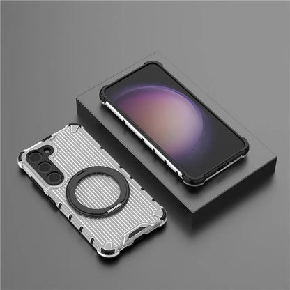 For Samsung Galaxy S23 Magnetic Case Vertical Stripe Anti-Slip PC+TPU Phone Cover Kickstand Ring Holder