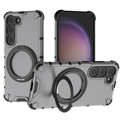 For Samsung Galaxy S23 Magnetic Case Vertical Stripe Anti-Slip PC+TPU Phone Cover Kickstand Ring Holder