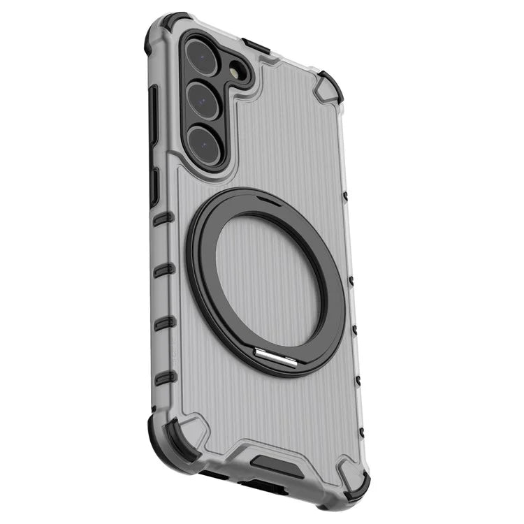 For Samsung Galaxy S23 Magnetic Case Vertical Stripe Anti-Slip PC+TPU Phone Cover Kickstand Ring Holder