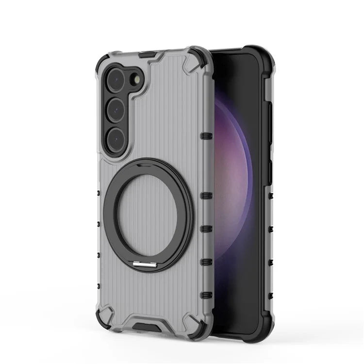 For Samsung Galaxy S23 Magnetic Case Vertical Stripe Anti-Slip PC+TPU Phone Cover Kickstand Ring Holder