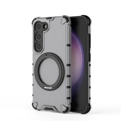 For Samsung Galaxy S23 Magnetic Case Vertical Stripe Anti-Slip PC+TPU Phone Cover Kickstand Ring Holder