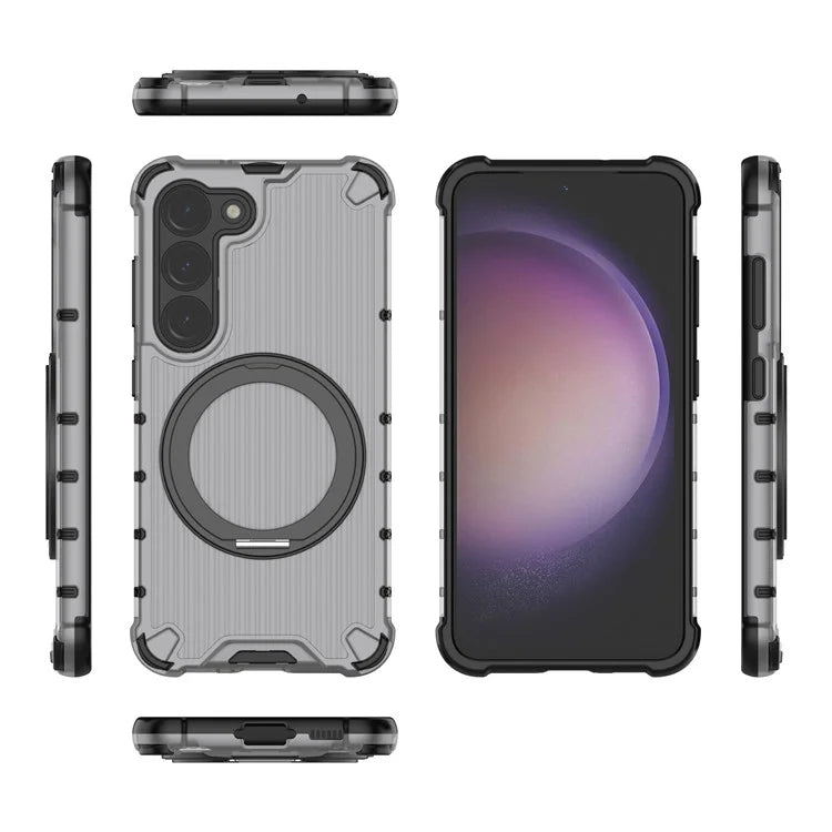 For Samsung Galaxy S23 Magnetic Case Vertical Stripe Anti-Slip PC+TPU Phone Cover Kickstand Ring Holder