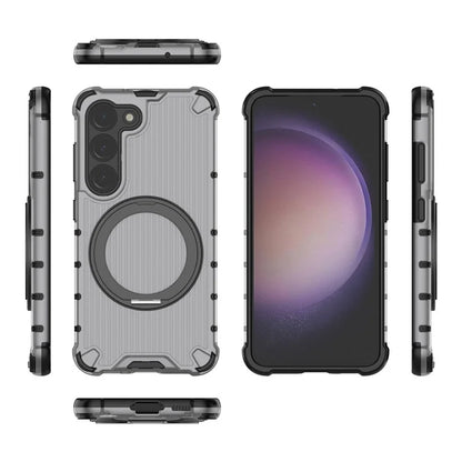 For Samsung Galaxy S23 Magnetic Case Vertical Stripe Anti-Slip PC+TPU Phone Cover Kickstand Ring Holder