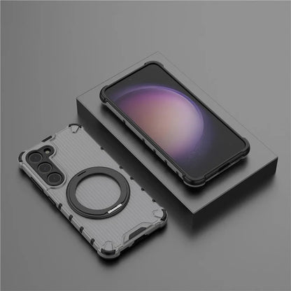 For Samsung Galaxy S23 Magnetic Case Vertical Stripe Anti-Slip PC+TPU Phone Cover Kickstand Ring Holder