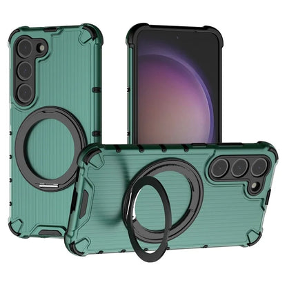 For Samsung Galaxy S23 Magnetic Case Vertical Stripe Anti-Slip PC+TPU Phone Cover Kickstand Ring Holder