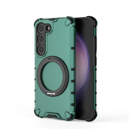 For Samsung Galaxy S23 Magnetic Case Vertical Stripe Anti-Slip PC+TPU Phone Cover Kickstand Ring Holder