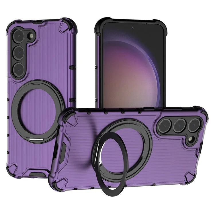 For Samsung Galaxy S23 Magnetic Case Vertical Stripe Anti-Slip PC+TPU Phone Cover Kickstand Ring Holder