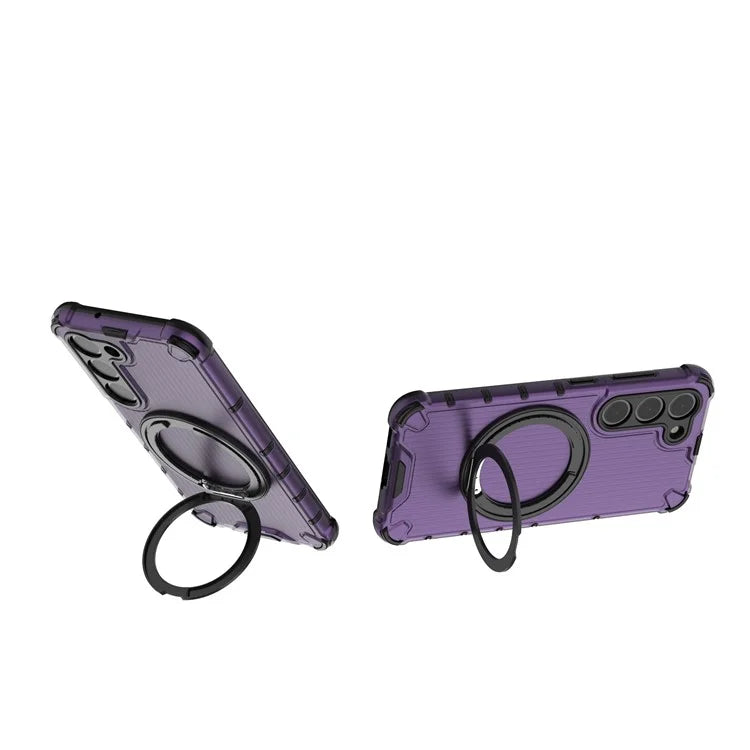 For Samsung Galaxy S23 Magnetic Case Vertical Stripe Anti-Slip PC+TPU Phone Cover Kickstand Ring Holder