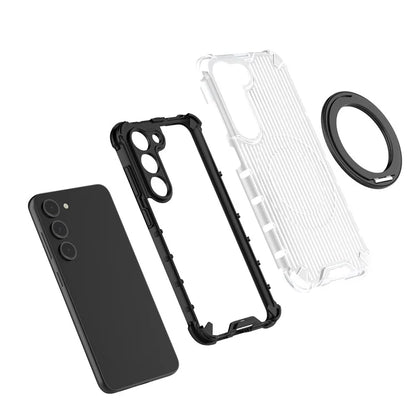 For Samsung Galaxy S23 Magnetic Case Vertical Stripe Anti-Slip PC+TPU Phone Cover Kickstand Ring Holder