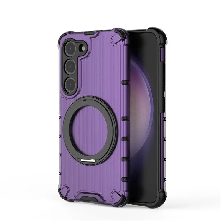 For Samsung Galaxy S23 Magnetic Case Vertical Stripe Anti-Slip PC+TPU Phone Cover Kickstand Ring Holder