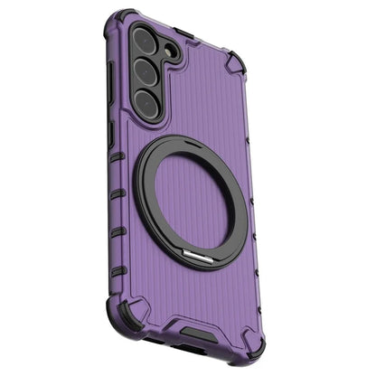 For Samsung Galaxy S23 Magnetic Case Vertical Stripe Anti-Slip PC+TPU Phone Cover Kickstand Ring Holder