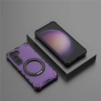 For Samsung Galaxy S23 Magnetic Case Vertical Stripe Anti-Slip PC+TPU Phone Cover Kickstand Ring Holder
