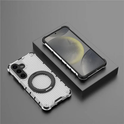 For Samsung Galaxy S24 Magnetic Case Vertical Stripe PC+TPU Shockproof Cover Rotatable Ring Holder