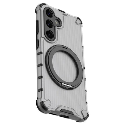 For Samsung Galaxy S24 Magnetic Case Vertical Stripe PC+TPU Shockproof Cover Rotatable Ring Holder