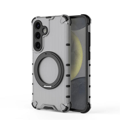 For Samsung Galaxy S24 Magnetic Case Vertical Stripe PC+TPU Shockproof Cover Rotatable Ring Holder