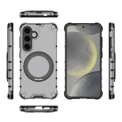 For Samsung Galaxy S24 Magnetic Case Vertical Stripe PC+TPU Shockproof Cover Rotatable Ring Holder