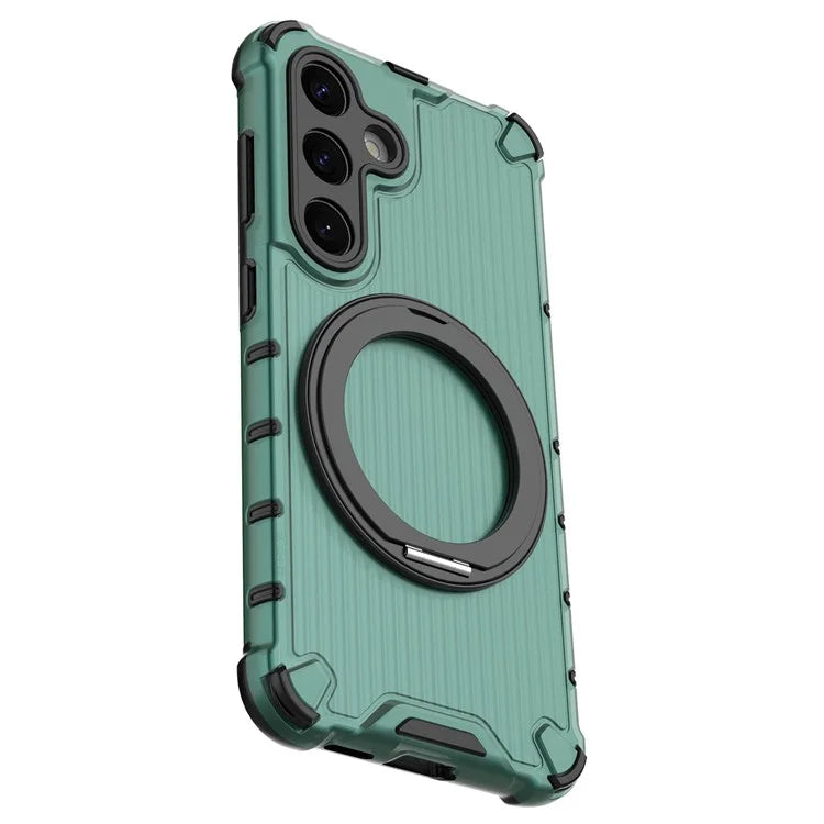 For Samsung Galaxy S24 Magnetic Case Vertical Stripe PC+TPU Shockproof Cover Rotatable Ring Holder